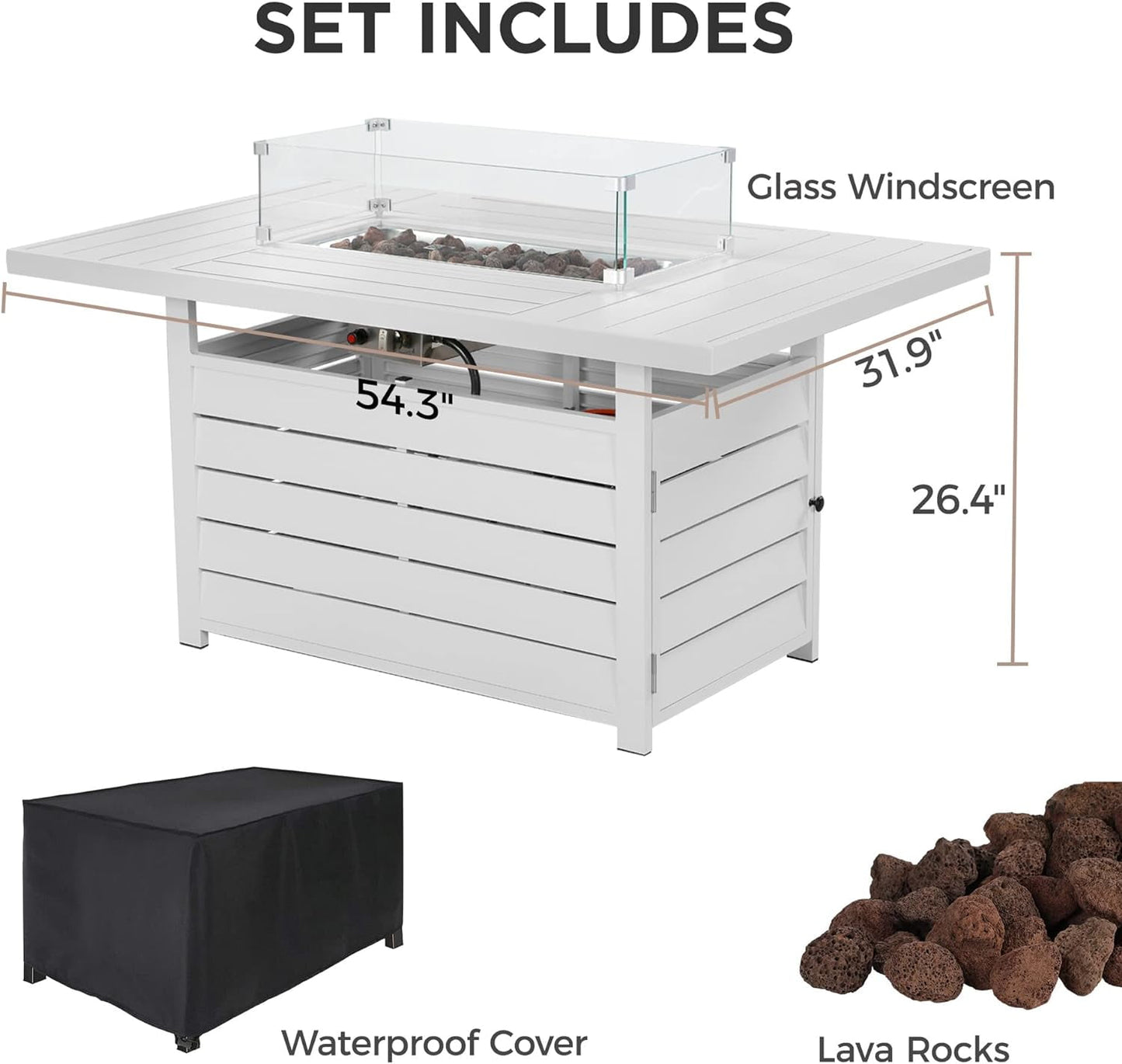 Superjoe 60x50 Rectangular Liquefied Petroleum Aluminum Fire Pit Table with Weather Protection