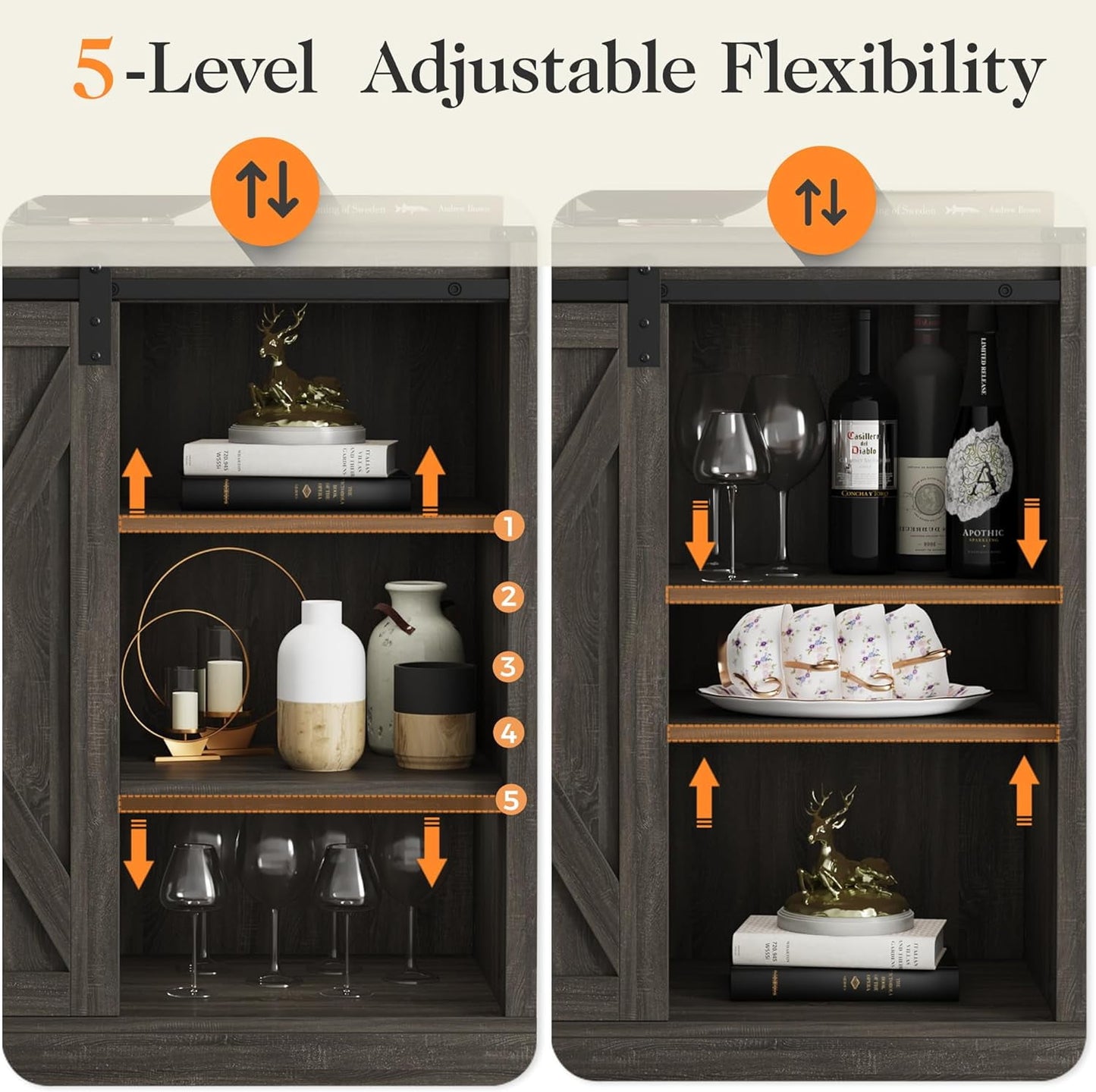 CozyHom Kitchen Pantry Storage Cabinet With Drawers and Shelves, Wine Bar Buffet Cabinet Liquor Bar Sideboard, Gray
