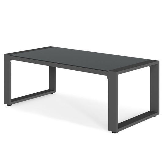 Heynemo Aluminum Outdoor Coffee Table, All-Weather Metal Rectangular Patio Side Table with Tempered Glass Top, Patio Tables for Porch Backyard Garden, Beige