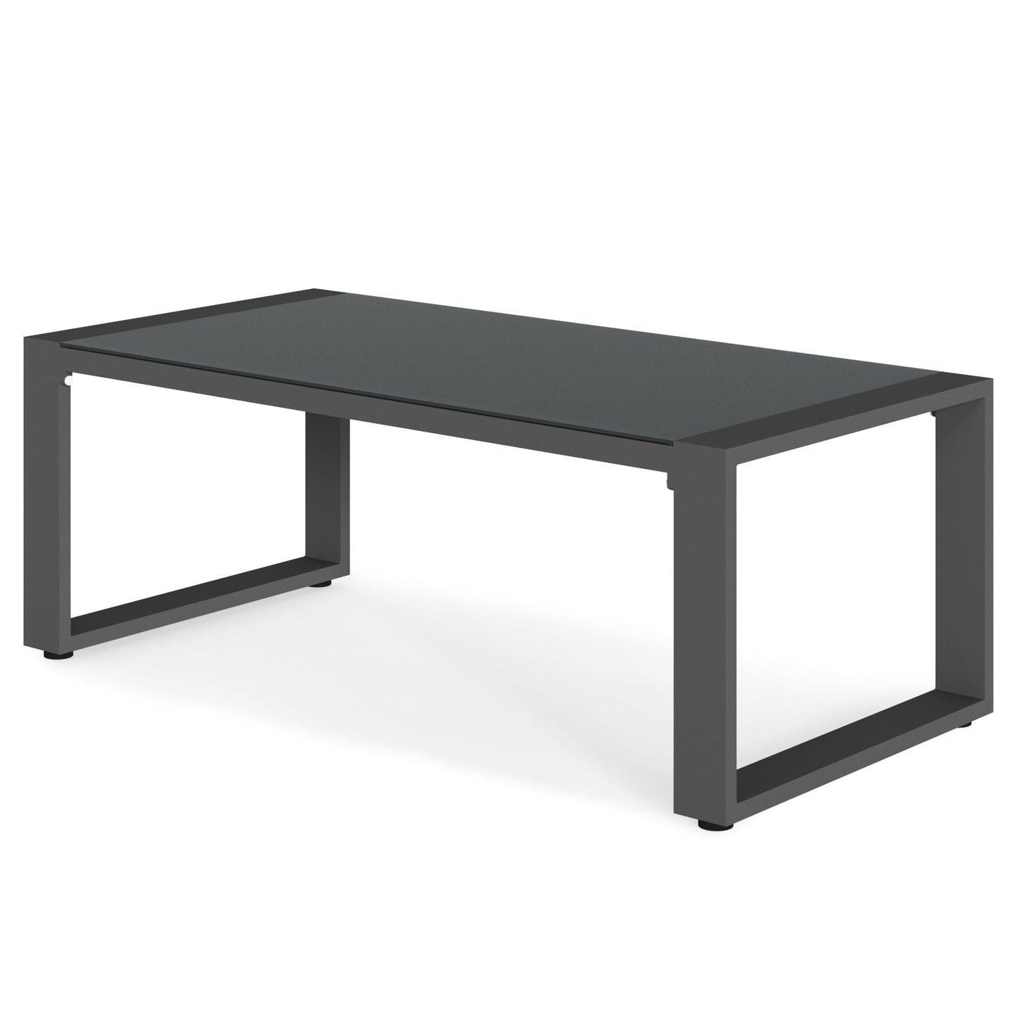 Heynemo Aluminum Outdoor Coffee Table, All-Weather Metal Rectangular Patio Side Table with Tempered Glass Top, Patio Tables for Porch Backyard Garden, Grey