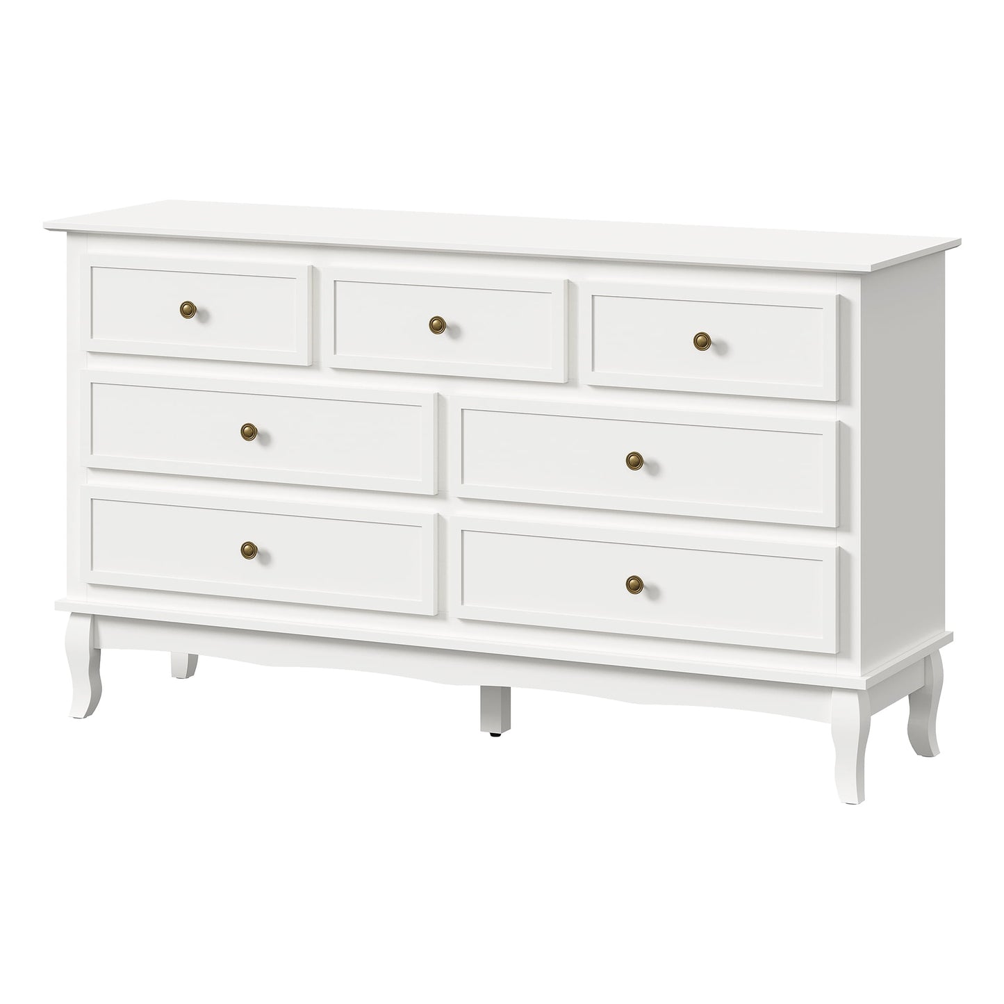 Heynemo Sideboard Buffet Cabinet with 7 Drawers, Set of 2, Modern Wide Credenza Cabinet with Rubberwood Legs & Painted Finish, Wooden Storage Closet Cabinet Organizer for Living Room, Hallway, White