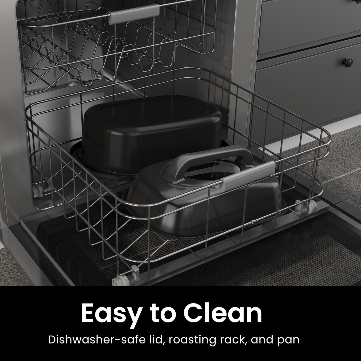 Sunvivi Roaster Oven with Self-Basting Lid, 18qt Electric Roaster with Removable Pan & Rack, Turkey Roaster Oven with Defrost & Warm Function, Stainless Steel, Black