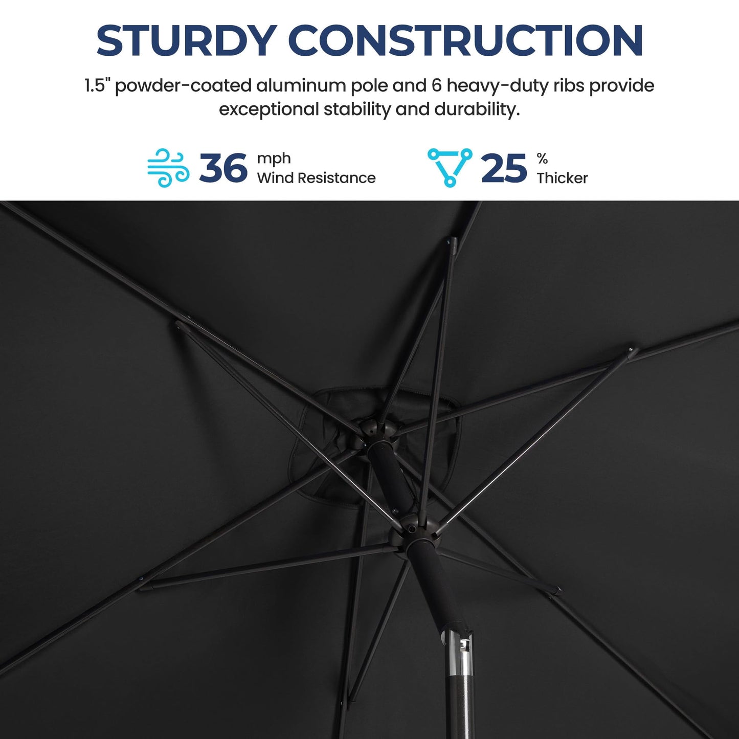Sunvivi 10 x 6.5 Ft Rectangular Patio Umbrella with Crank and Tilt, Metal Pole Outdoor Umbrella with Polyester Canopy, Black