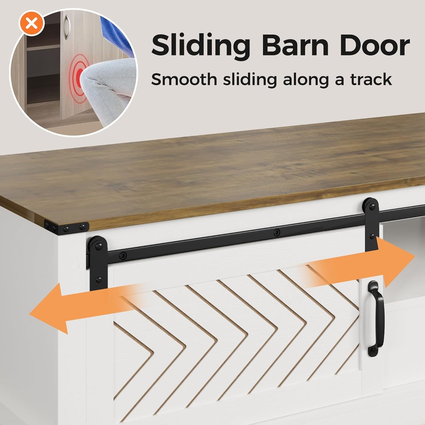 Superjoe 48" Farmhouse Coffee Table w/Storage & Sliding Barn Door Wood Rectangular Center Table w/Open Shelves for Living Room, Dark Gray