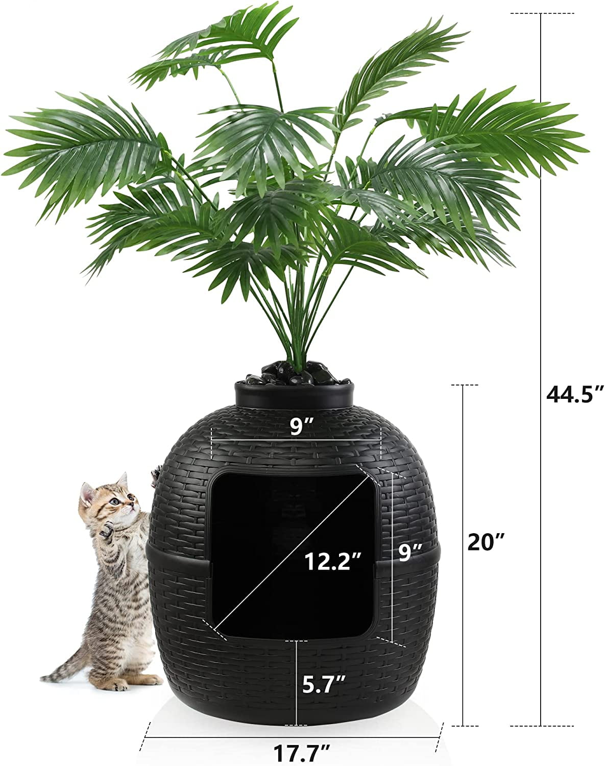 Superjoe Plant Hidden Cat Litter Box Plastic Rattan DIY Home Decor, Black