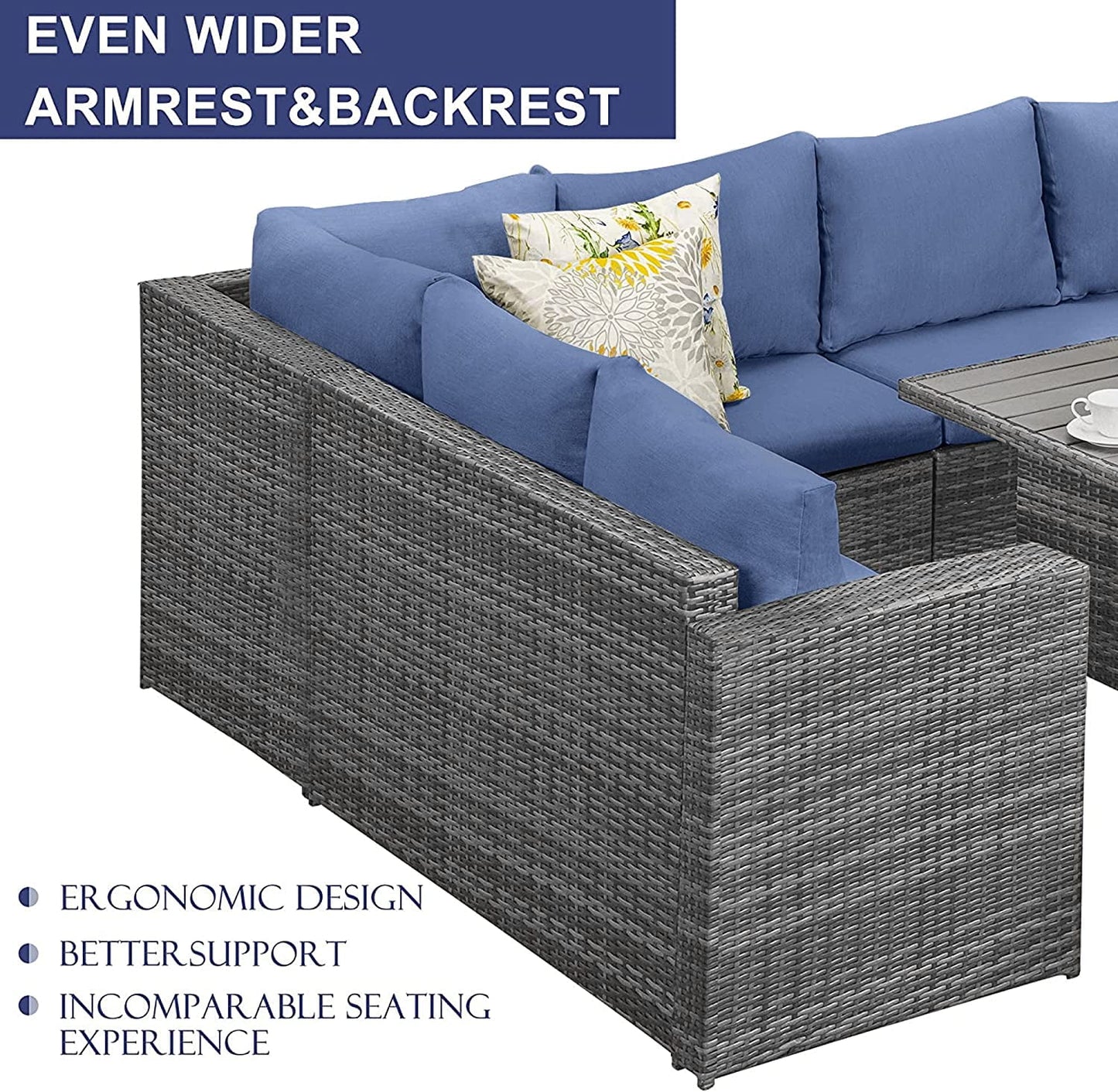 Superjoe 7 Pieces Outdoor Patio Furniture Set with Ottoman, Blue