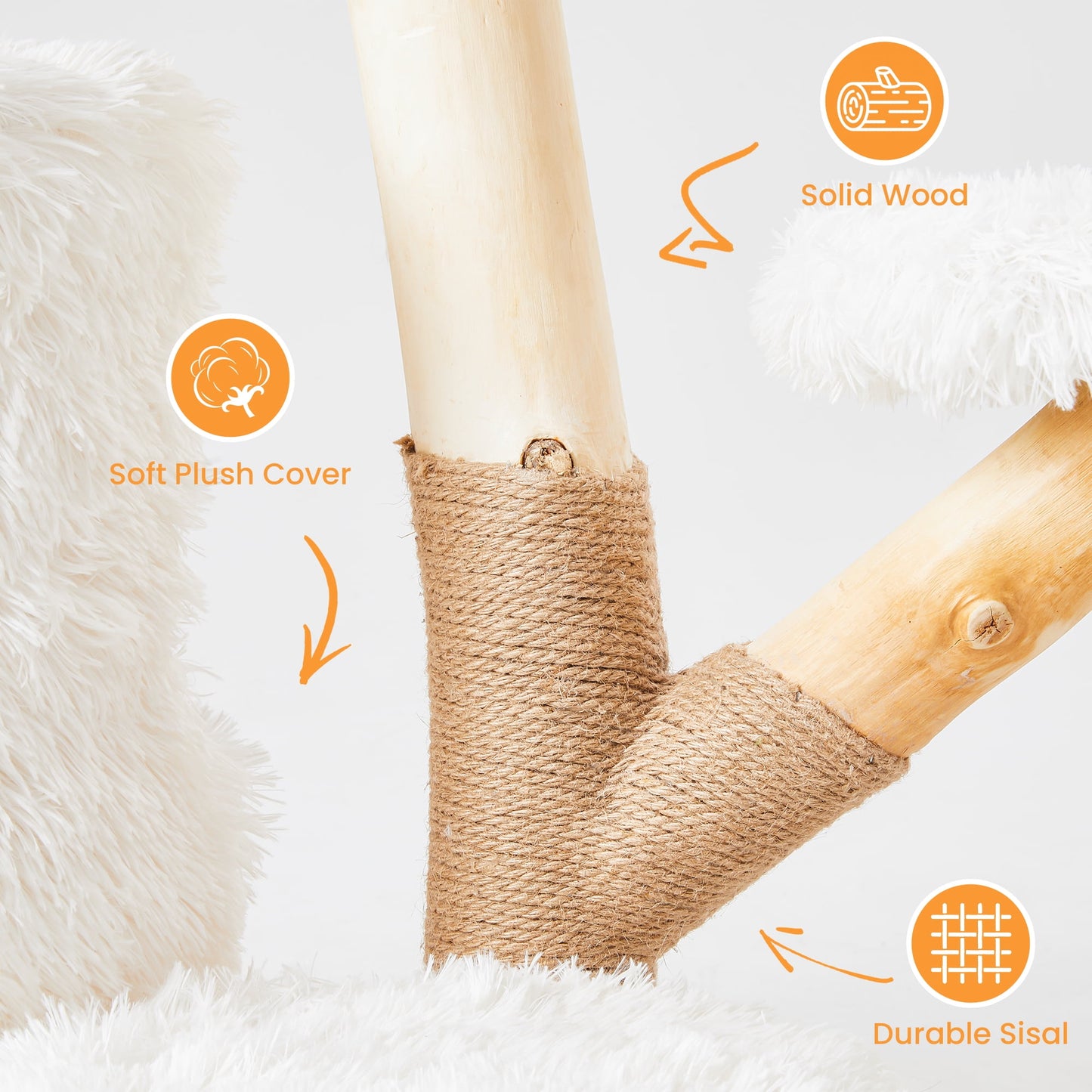 Heynemo 35-Inch Cozy Cat Tower with Scratch Posts, Two Cat Hideouts, Soft Pads, and Washable Cushion Cover,White