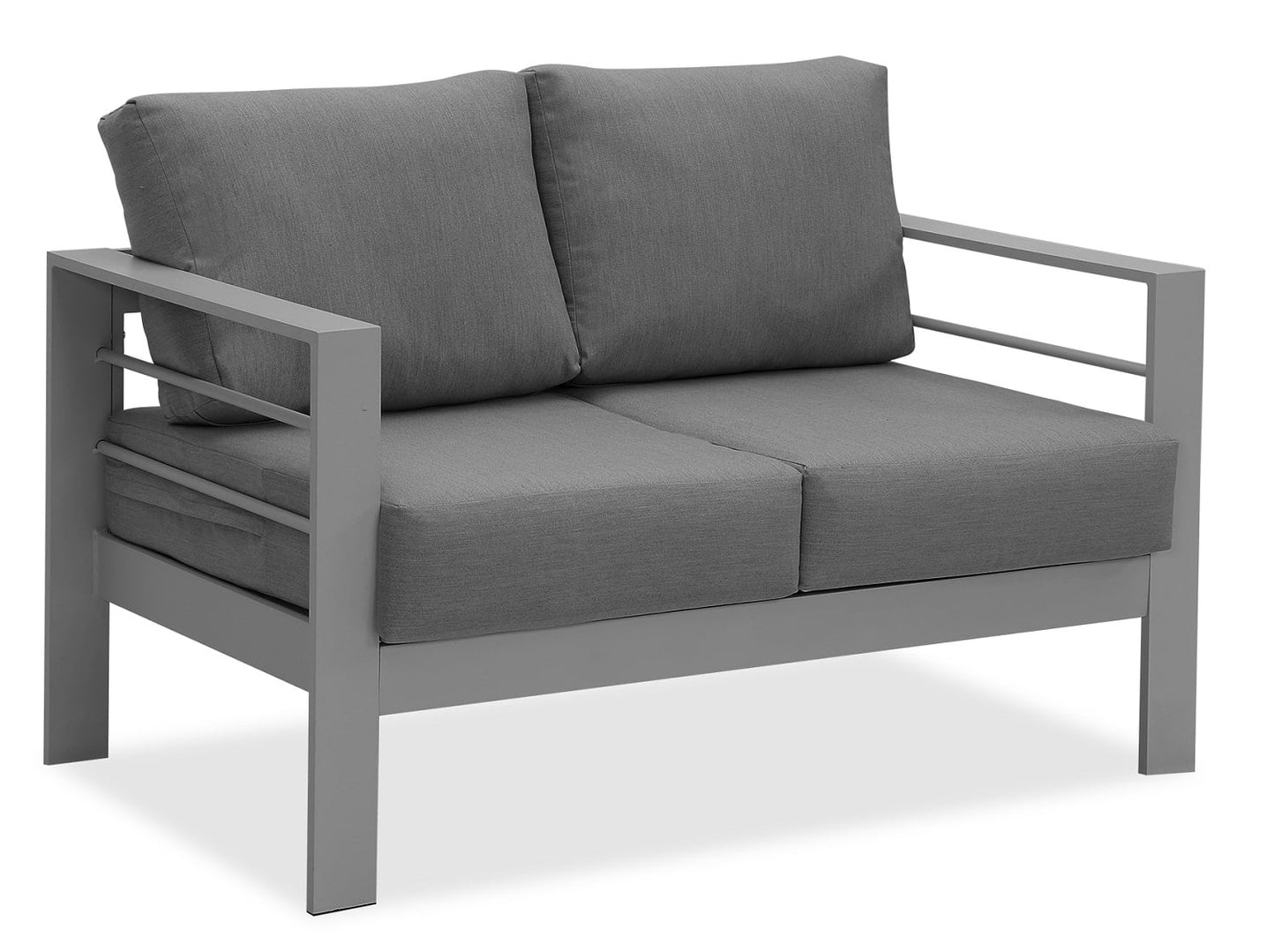 CozyHom 2-Seat Modern Outdoor Patio Aluminum Sofa Furniture Sets Clearance, All-Weather Patio Furniture Decorative Chairs Sofa Loveseat With Cushion, Gray