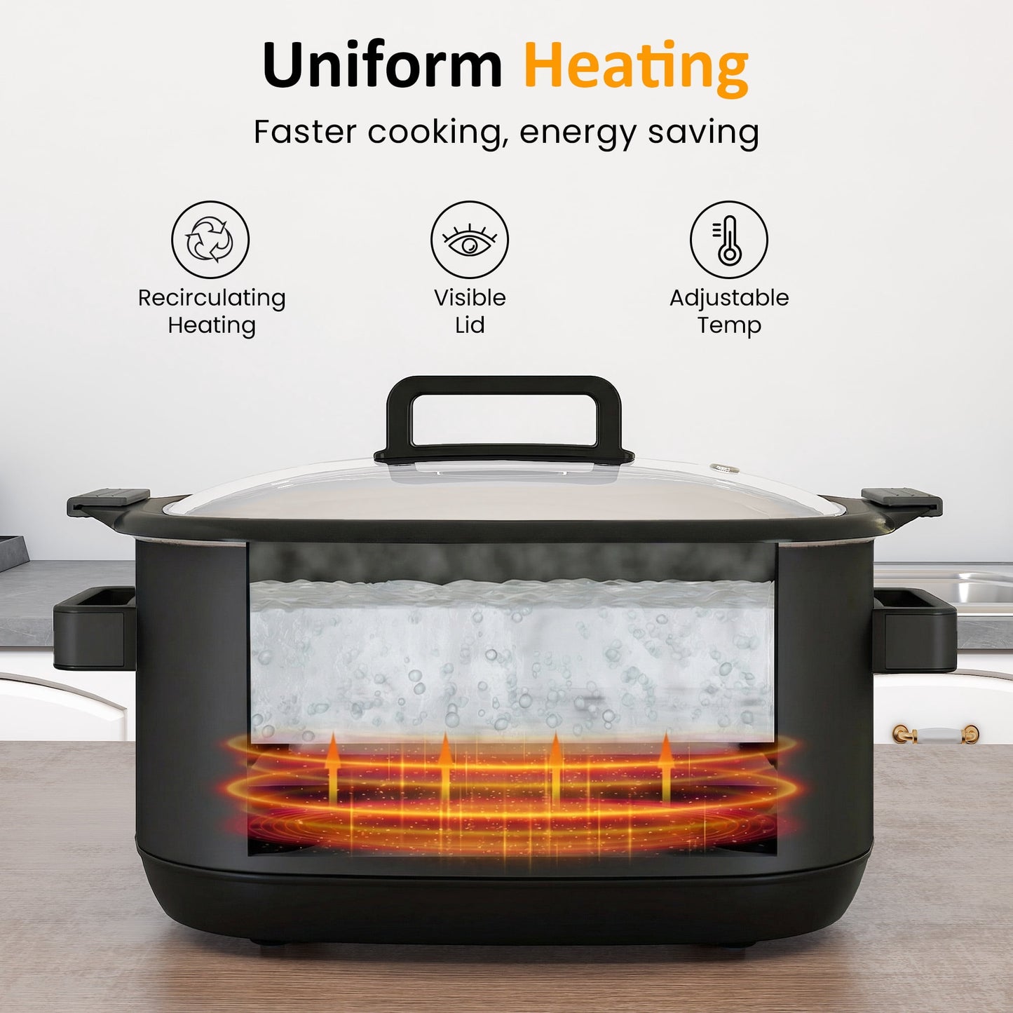 Heynemo 6.5QT Digital Multi Cooker, 12-in-1 Slow Cooker & Roaster with Timer, Temp Control, Delay Start, Nonstick Pot, Black