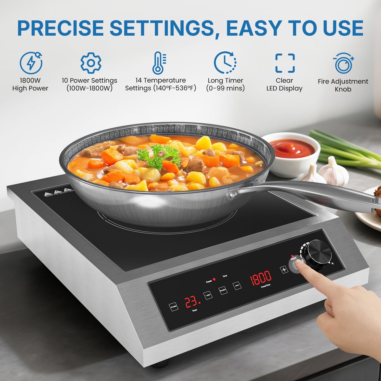 Heynemo Portable Induction Cooktop, 1800W Electric Induction Cooker Hot Plate 10 Power 14 Temperature Setting, Countertop Burner with Timer, Black
