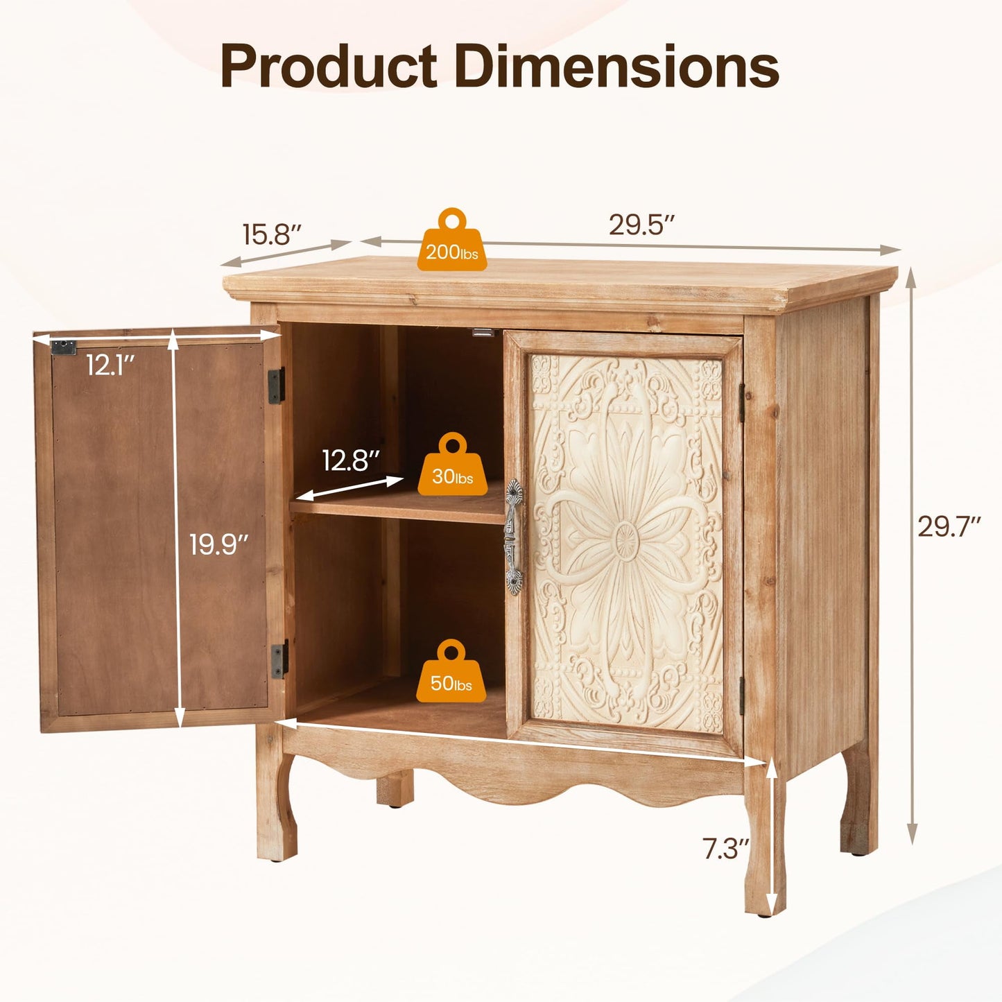 CozyHome Storage Cabinet with Doors, Kitchen Buffet Cabinet with Storage, Accent Wood Console Cabinet with Solid Wood Feet for Hallway, Dining Room, Living Room