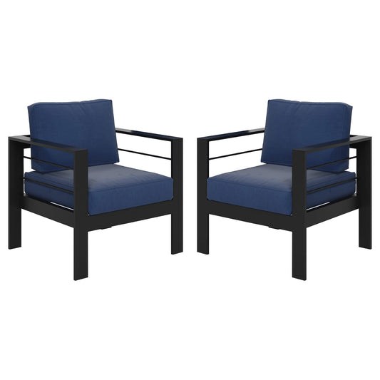 Heynemo Patio Furniture Metal Armchair,2 PCS All-Weather Aluminum Garden Outdoor Contemporary Sofa Chair with Cushions,Deep Blue