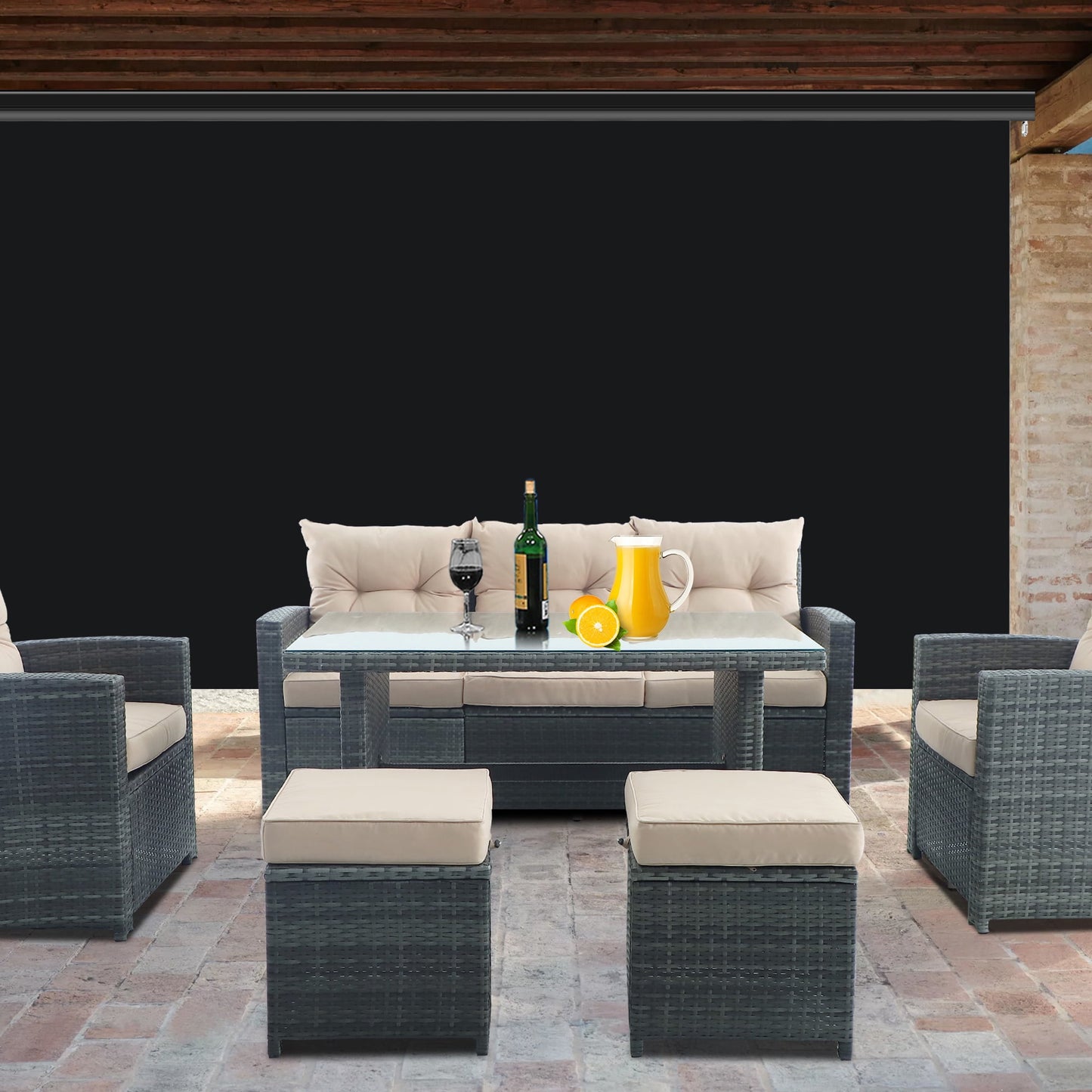 Superjoe 6x8 ft Crank Outdoor Operated Roller Shade Patio Cordless Blinds 95% Block, Black