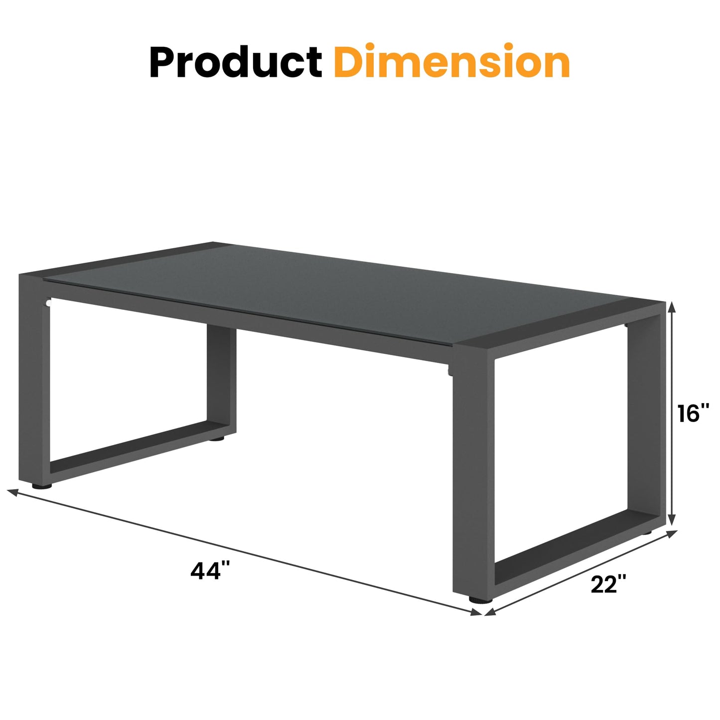 Heynemo Aluminum Outdoor Coffee Table, All-Weather Metal Rectangular Patio Side Table with Tempered Glass Top, Patio Tables for Porch Backyard Garden, Beige