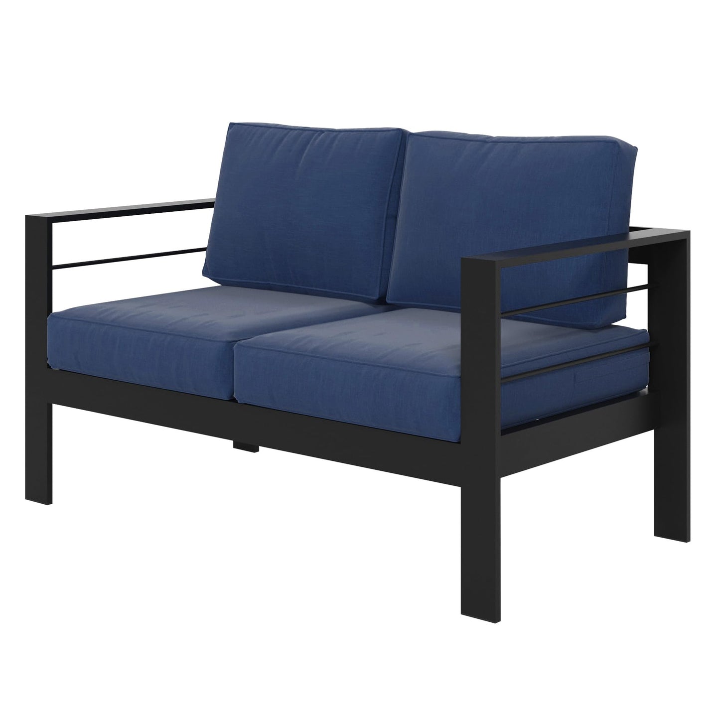 Heynemo Outdoor Loveseat Aluminum Patio Furniture Sofa, All-Weather Metal Outdoor Couch with Cushions,Deep Blue