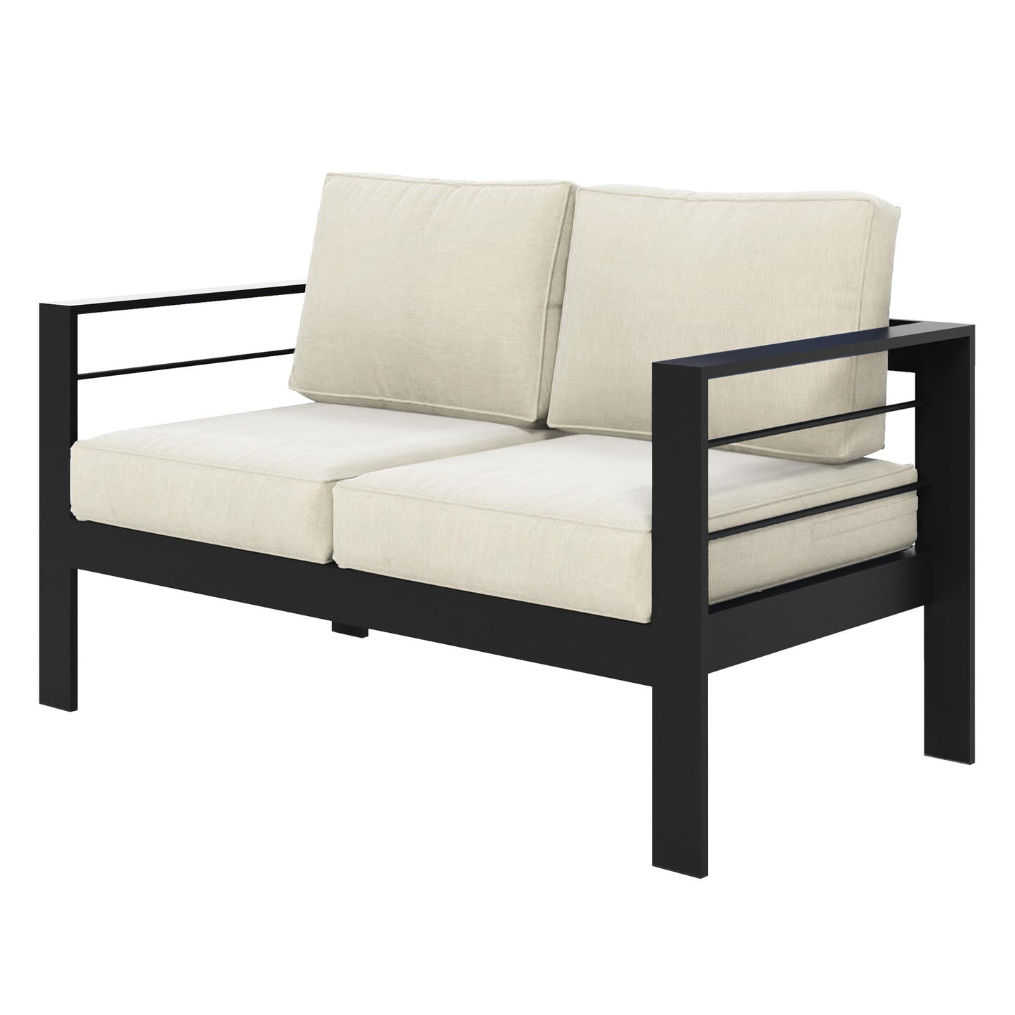 Heynemo Outdoor Loveseat Aluminum Patio Furniture Sofa, All-Weather Metal Outdoor Couch with Cushions,Beige