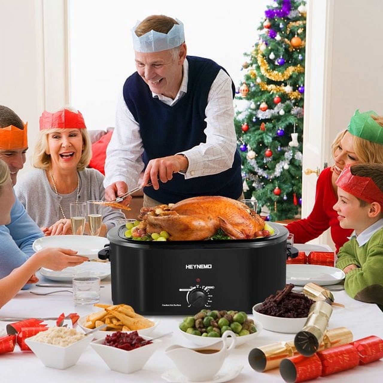 Superjoe 24 QT Electric Stainless Steel Turkey Roaster Oven, Self-Basting Lid Removable Insert Pot Perfect for Gathering and Dining, Black