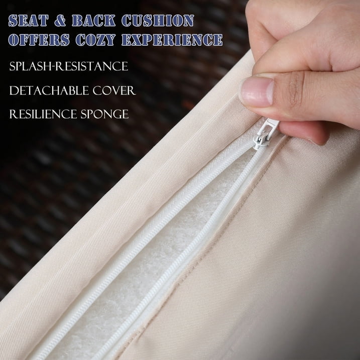 Superjoe 4 Pcs Patio Furniture Set All-Weather Wicker Rattan Conversation Set Outdoor Sofa Seating, Beige