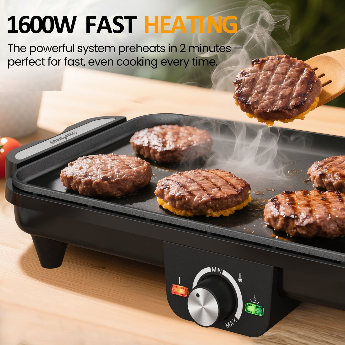 Heynemo 1600W Electric Griddle with Dual Cooking Zones