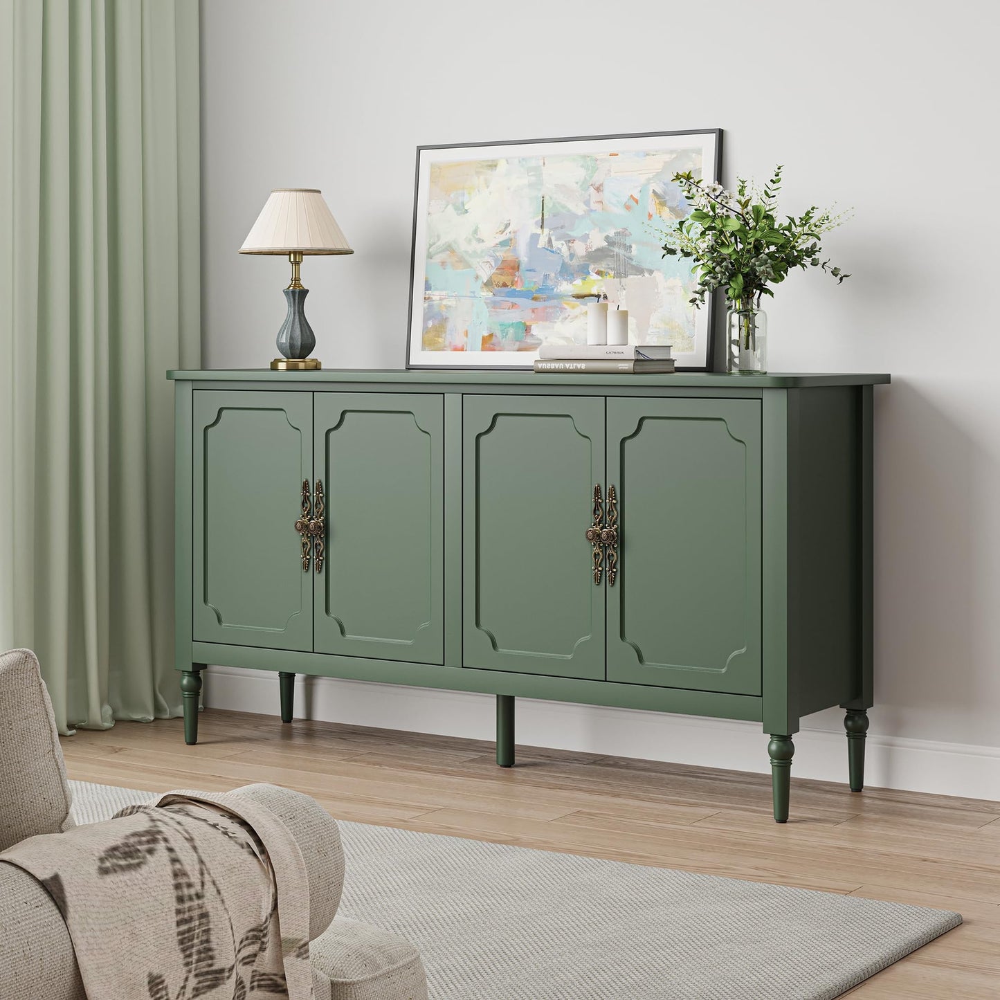 CozyHome Sideboard Buffet Cabinet with Storage, 58'' Mid Century Modern Storage Cabinet with 4 Doors and Adjustable Shelves, Accent Cabinet for Entryway, Dining Room, Living Room, Bedroom sideboard buffet cabinet with storage