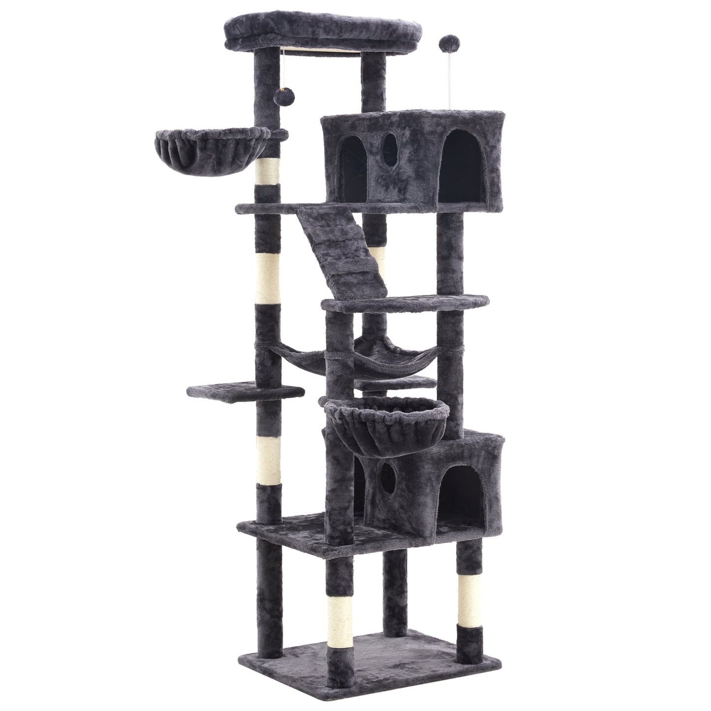 Multi-Level Large Cat Tree Tower for Large Cats with Scratching Posts, Condos, Perch, Hammocks & Toys ¨C Modern Indoor Cat Jungle Gym for 6-7 Cats, 23.6" x 19.7" x 73.2", Grey