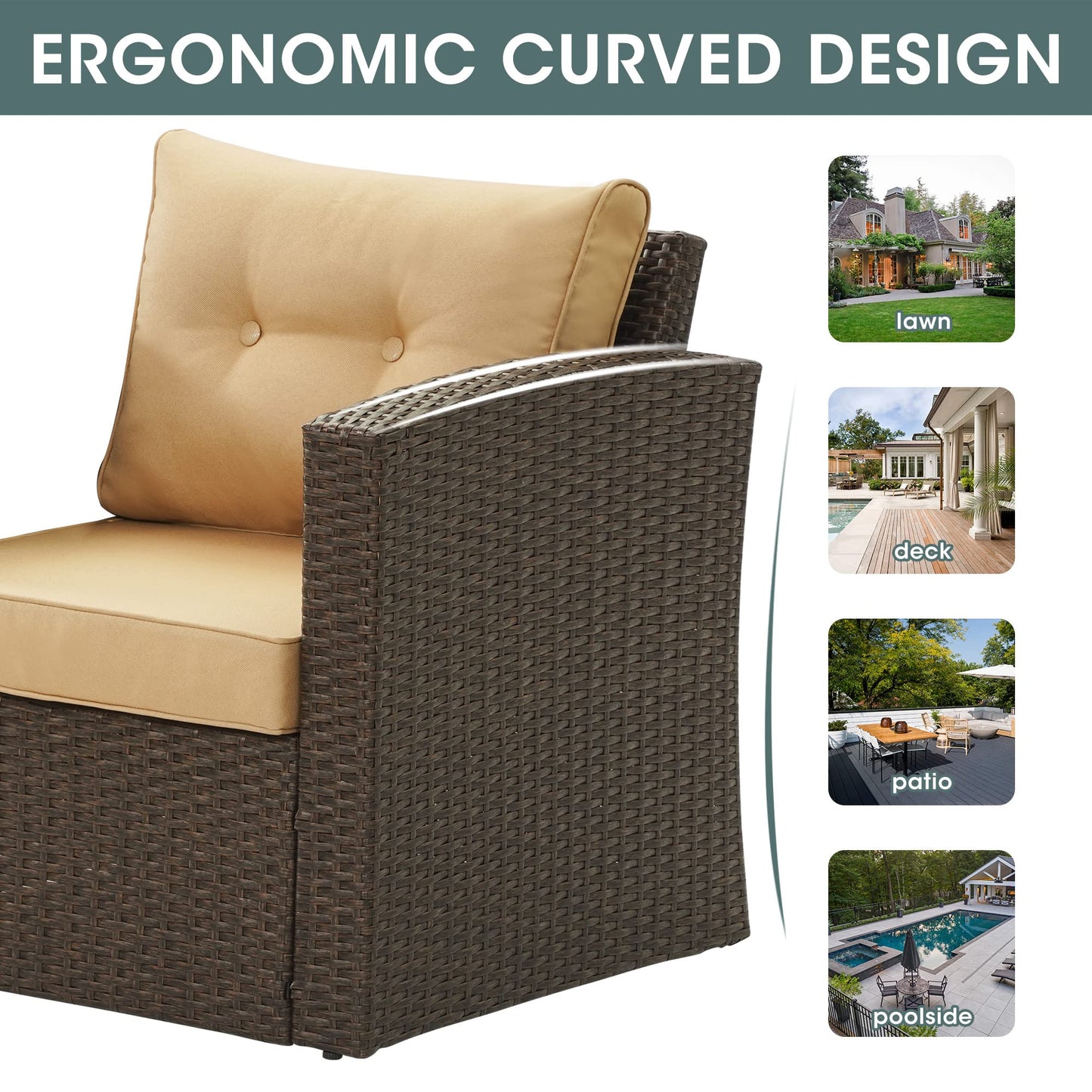 Royalcraft Outdoor Patio Furniture,10 Pieces All-Weather Patio Conversation Set Wicker Sectional Sofa with Non-slip Cushions,Aluminum Frame,Grey