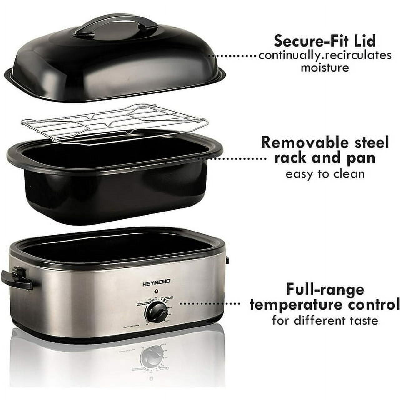 Superjoe 18 QT Electric Roaster Oven, Stainless Steel Roaster Pan for Turkey With Self-Basting Lid Removable Insert Pot, Silver