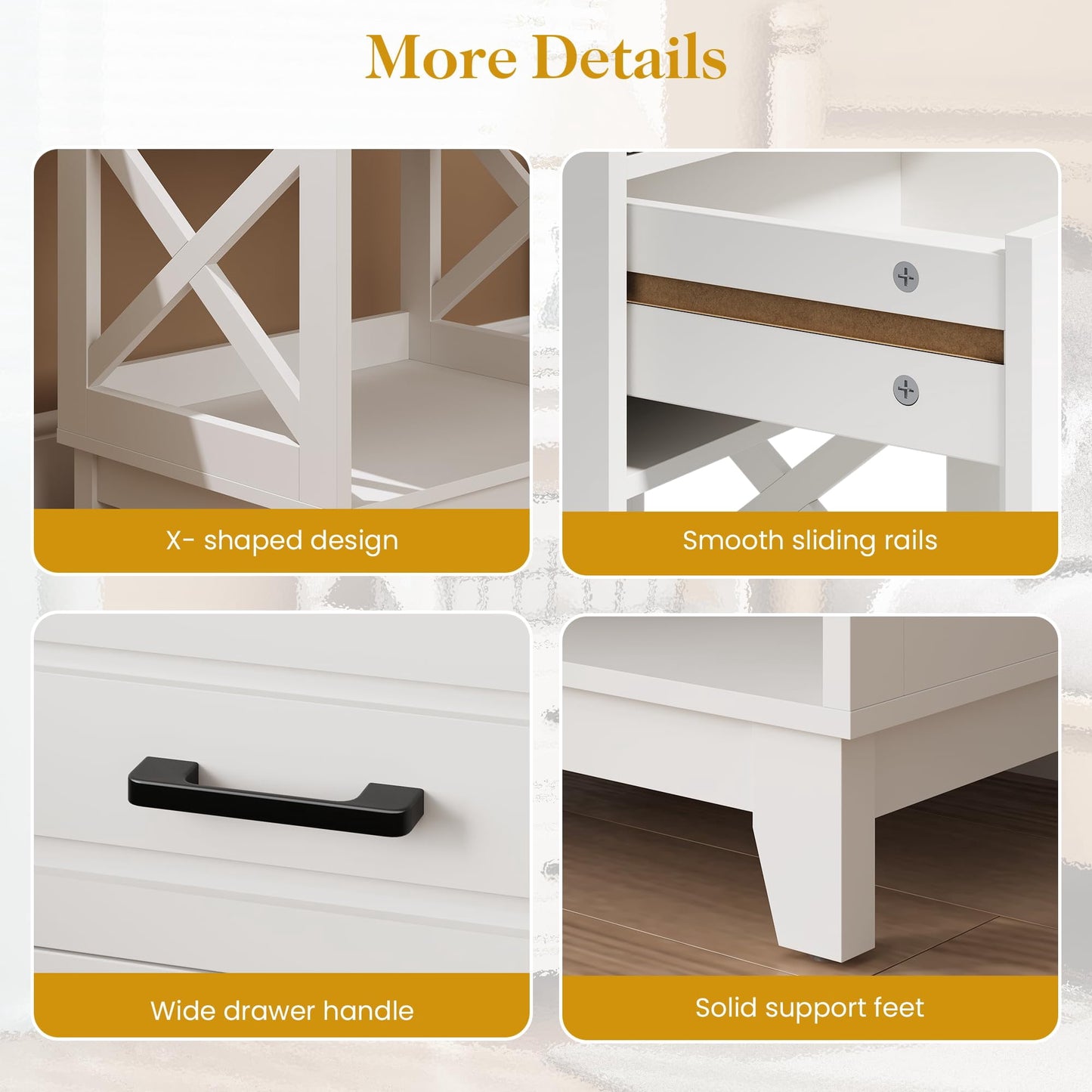 May in Color Tall Nightstand, Side Table with 2 Drawers and Open Shelf Below, for Bedroom, Living Room, Home Office, White