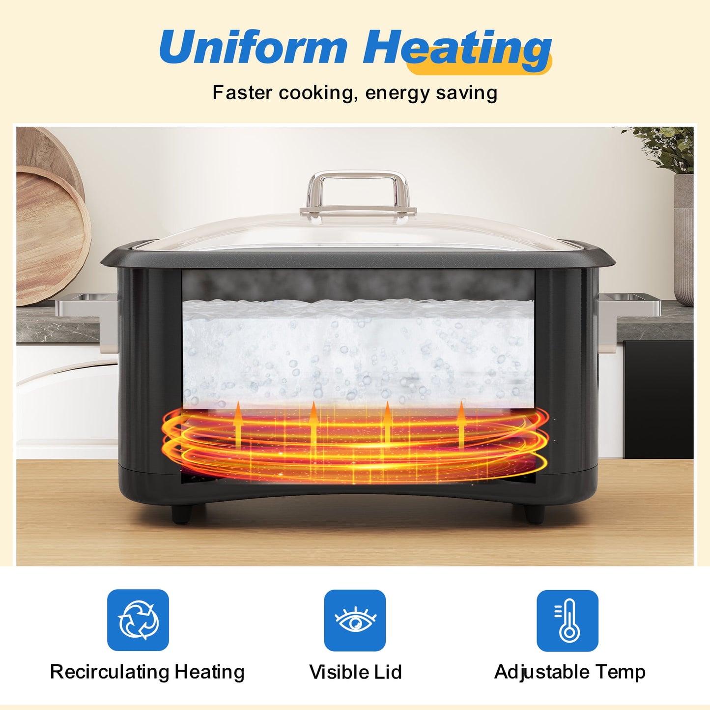 Sunvivi 8-Quart 12-in-1 Programmable Slow Cooker Roaster Oven, Multi-Cooker with Digital Timer, Adjustable Temperature, Removable Non-Stick Pot & Dishwasher-Safe Glass Lid, Black