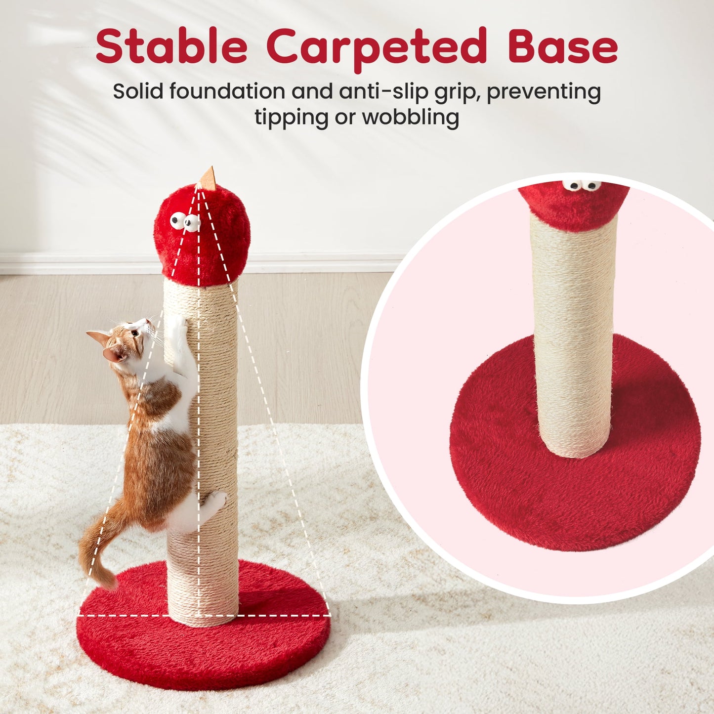 Heynemo 22-Inch Cat Scratching Post , Durable Sisal Scratch Post for Indoor Cats, Monster-Shaped Cat Scratcher for Kittens & Large Cats, Red