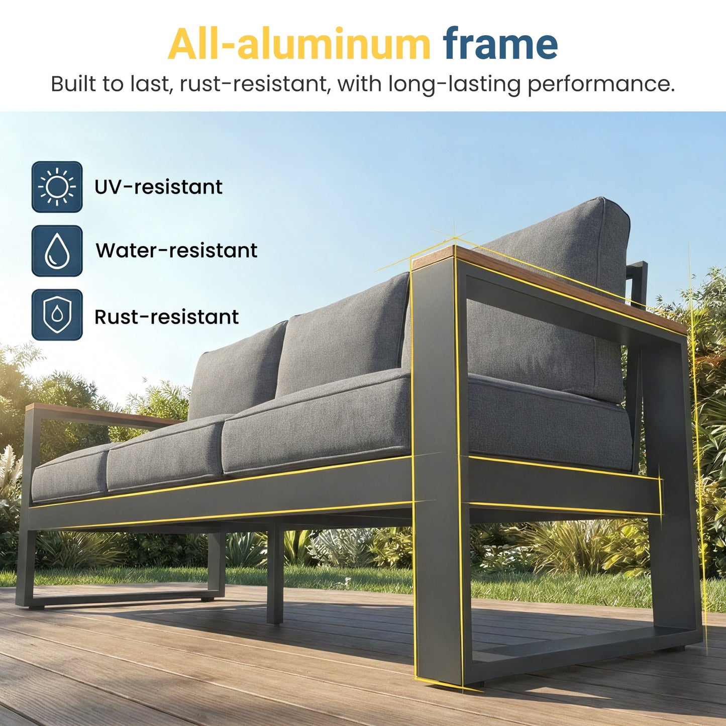 Heynemo Aluminum Outdoor Armchair, 2 Pieces All-Weather Metal Patio Single Sofa, Patio Conversation Set for Porch Backyard Garden, Grey
