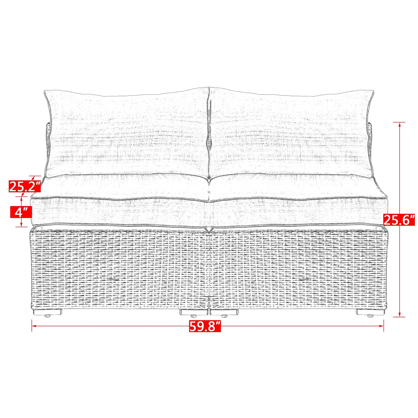 2 Pieces Outdoor Wicker Armless Sofa