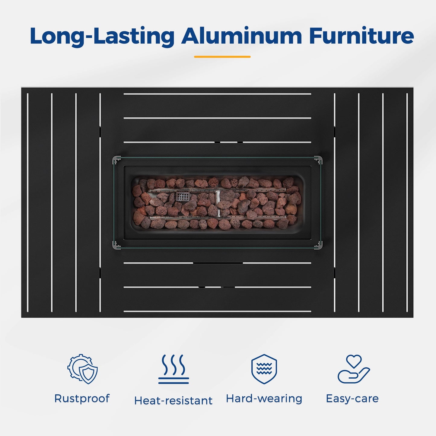 Superjoe 54” Rectangular Propane Fire Pit Table with Stainless Burner Waterproof Cover