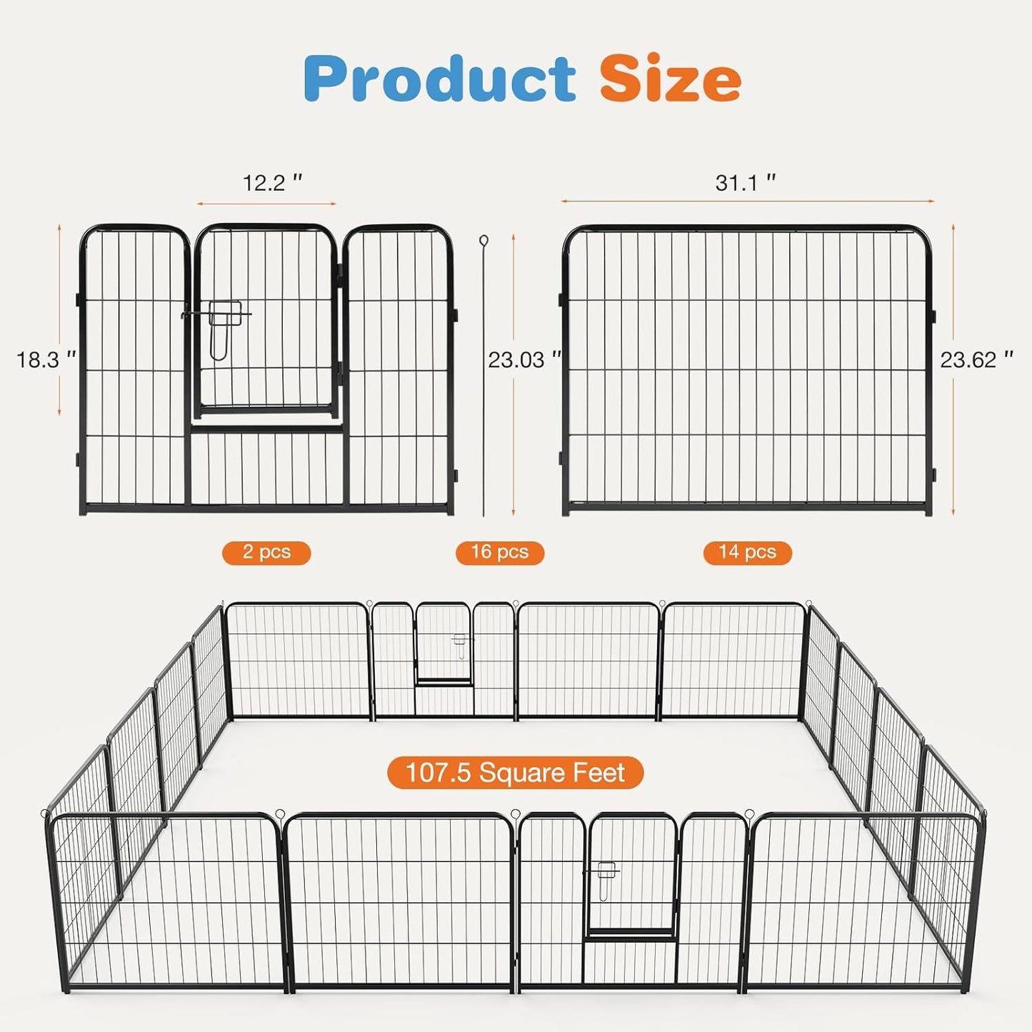 Dog Playpen Indoor Fence Height Metal Exercise Pen with Door