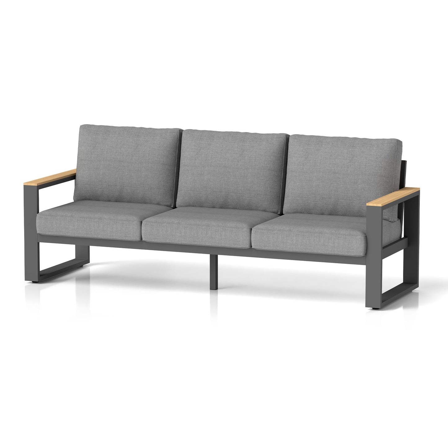 Heynemo Aluminum Outdoor Couch, All-Weather Metal Patio 3-seat Sofa with Soft Thick Cushions, Patio Sofa Couch for Porch Backyard Garden, Grey