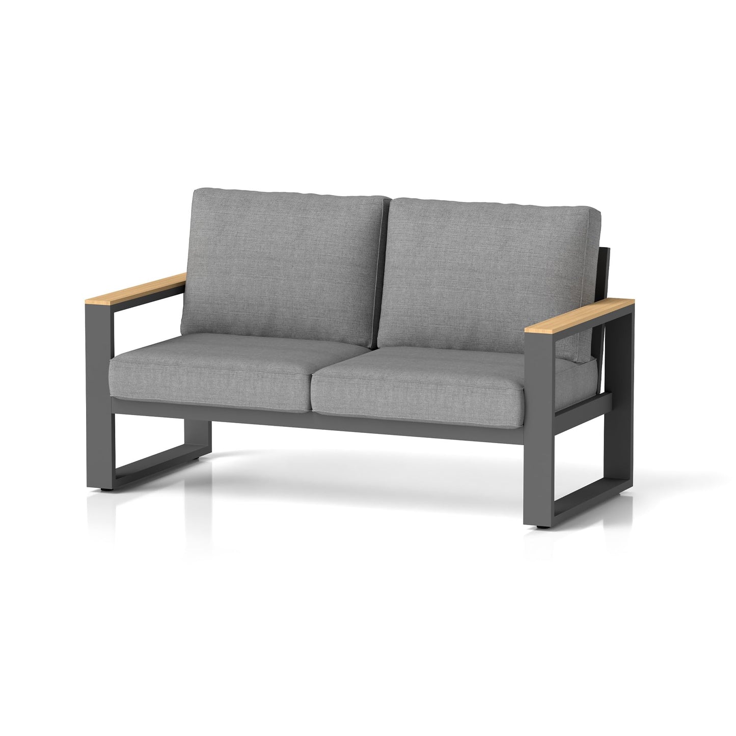 Heynemo Aluminum Outdoor Loveseat, All-Weather Metal Patio Furniture Sofa, Patio Sofa Chair for Porch Backyard Garden, Grey