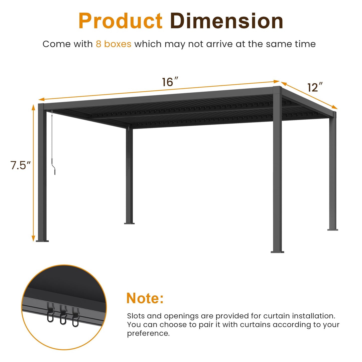 Heynemo 12'x16' Adjustable Louvered Pergola, Metal Hardtop Pergola with Adjustable Roof, Heavy-Duty Aluminum Outdoor Pergola for Patio, Deck, Garden, Yard, Black