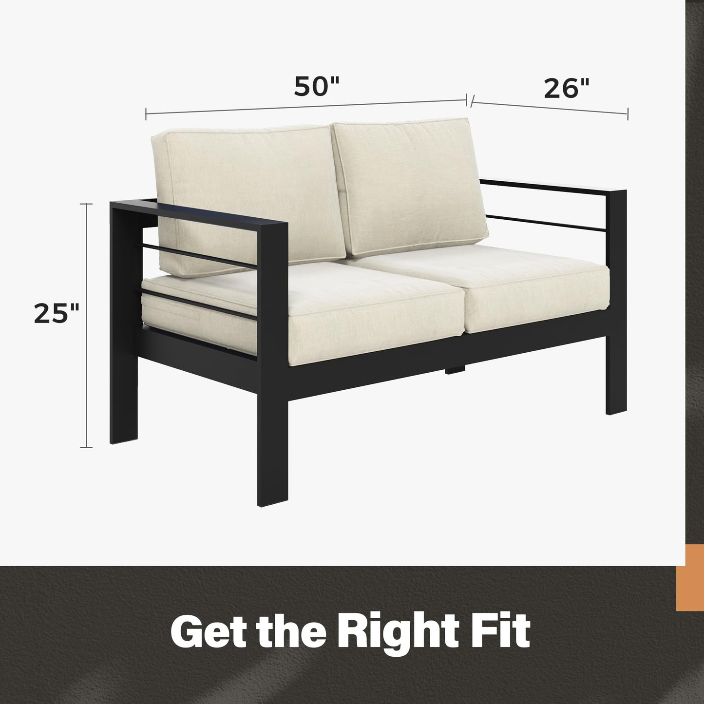 Heynemo Outdoor Loveseat Aluminum Patio Furniture Sofa, All-Weather Metal Outdoor Couch with Cushions,Beige