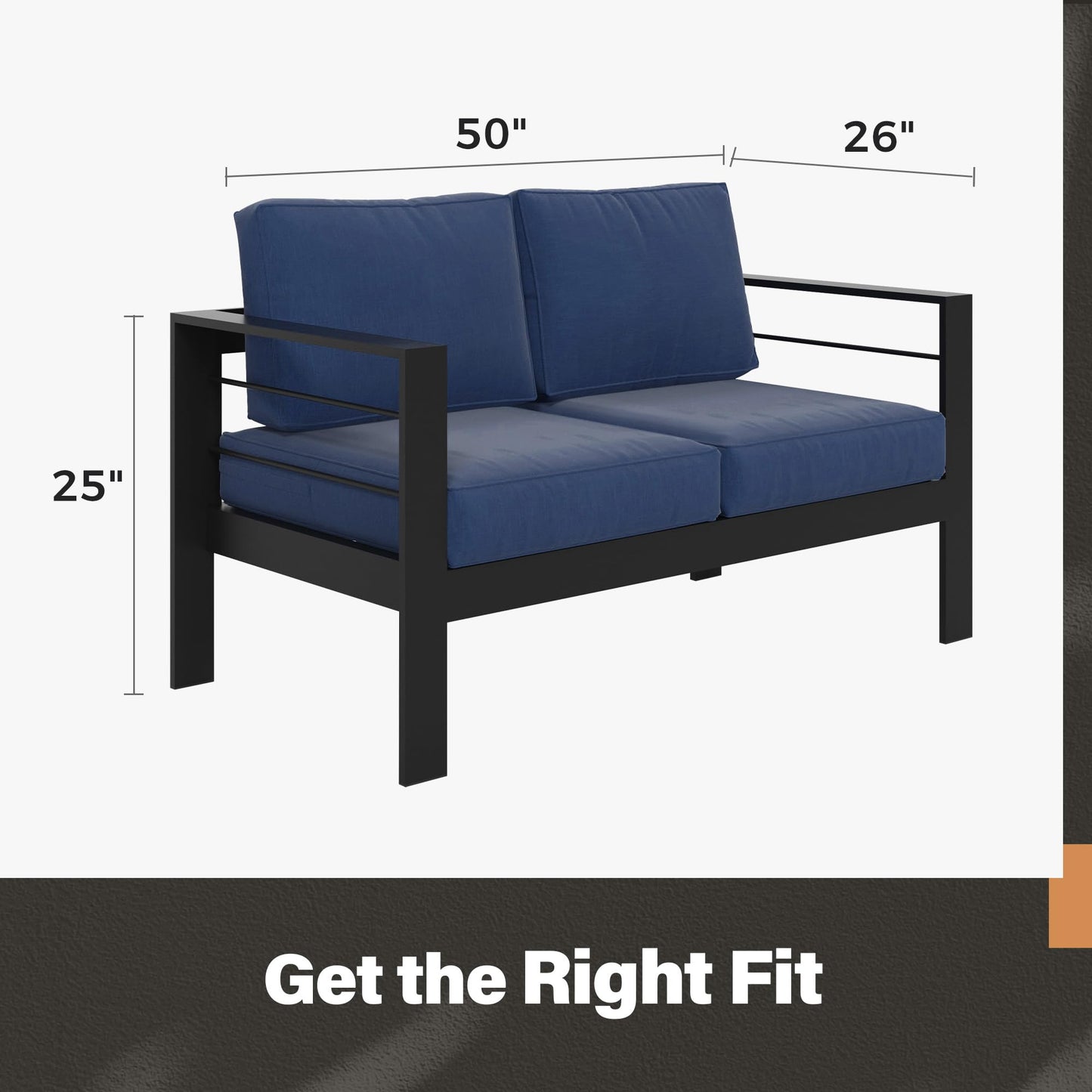 Heynemo Outdoor Loveseat Aluminum Patio Furniture Sofa, All-Weather Metal Outdoor Couch with Cushions,Deep Blue