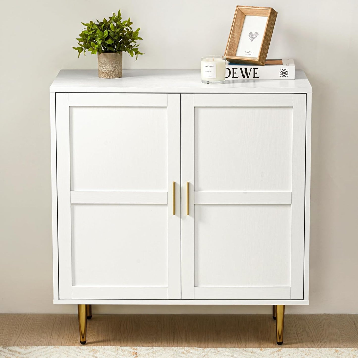 RoyalCraft 2-Door Storage Cabinet, Modern Wood Credenza with Adjustable Shelves, Freestanding Buffet Sideboard Cabinet for Living Room, Bedroom, Dining Room, Entryway