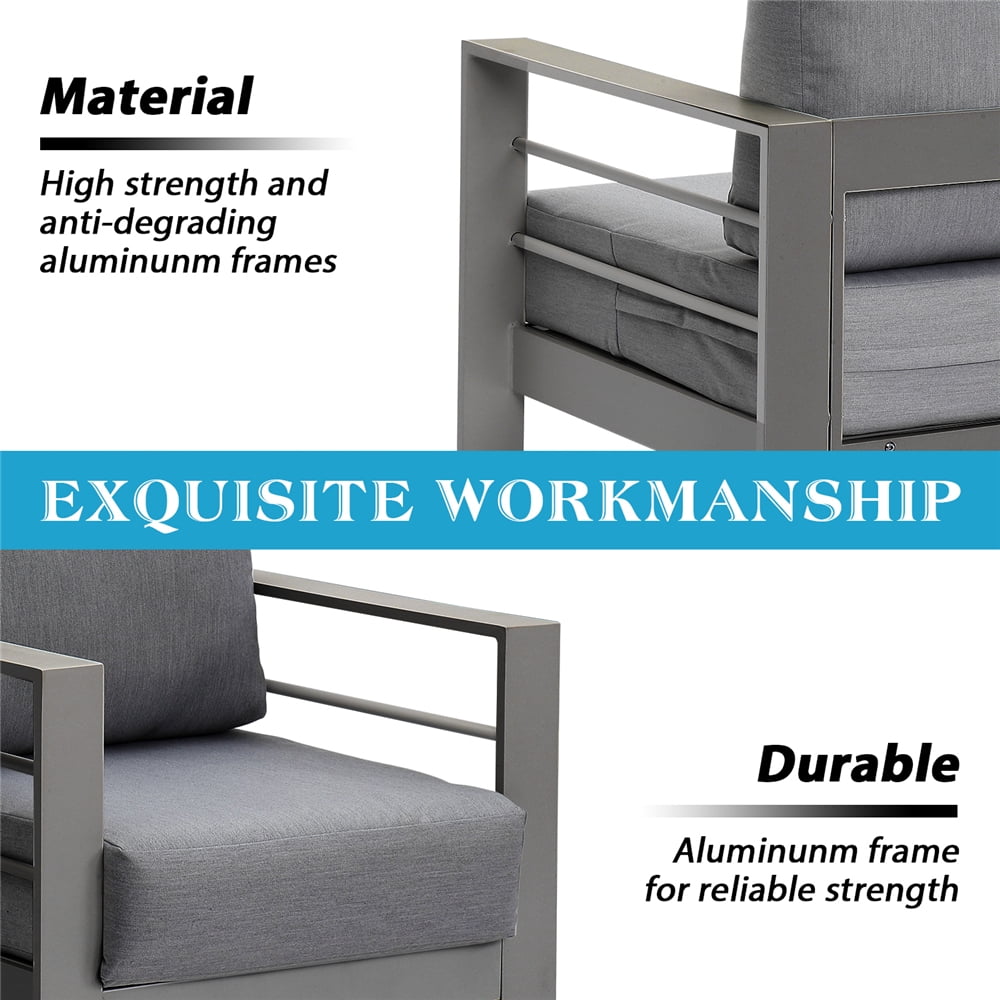 Superjoe 5 Pcs Outdoor Aluminum Furniture Set 7 Seats Patio Sectional Chat Sofa Set Metal Conversation Sofa with 5 Inch Cushion and Coffee Table for Balcony, Garden, Dark Grey