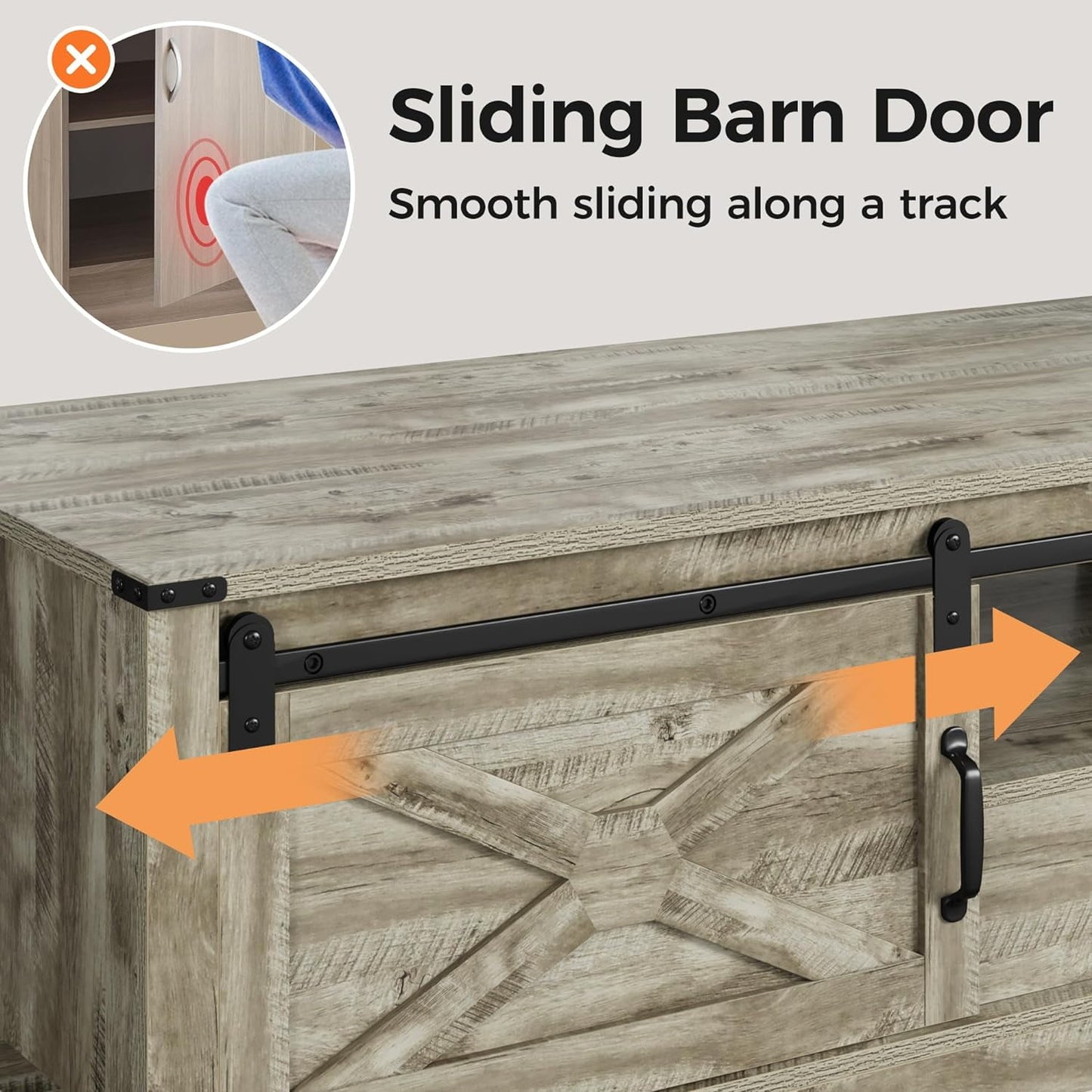 Superjoe 48" Farmhouse Coffee Table w/Storage & Sliding Barn Door Wood Rectangular Center Table w/Open Shelves for Living Room, Dark Gray