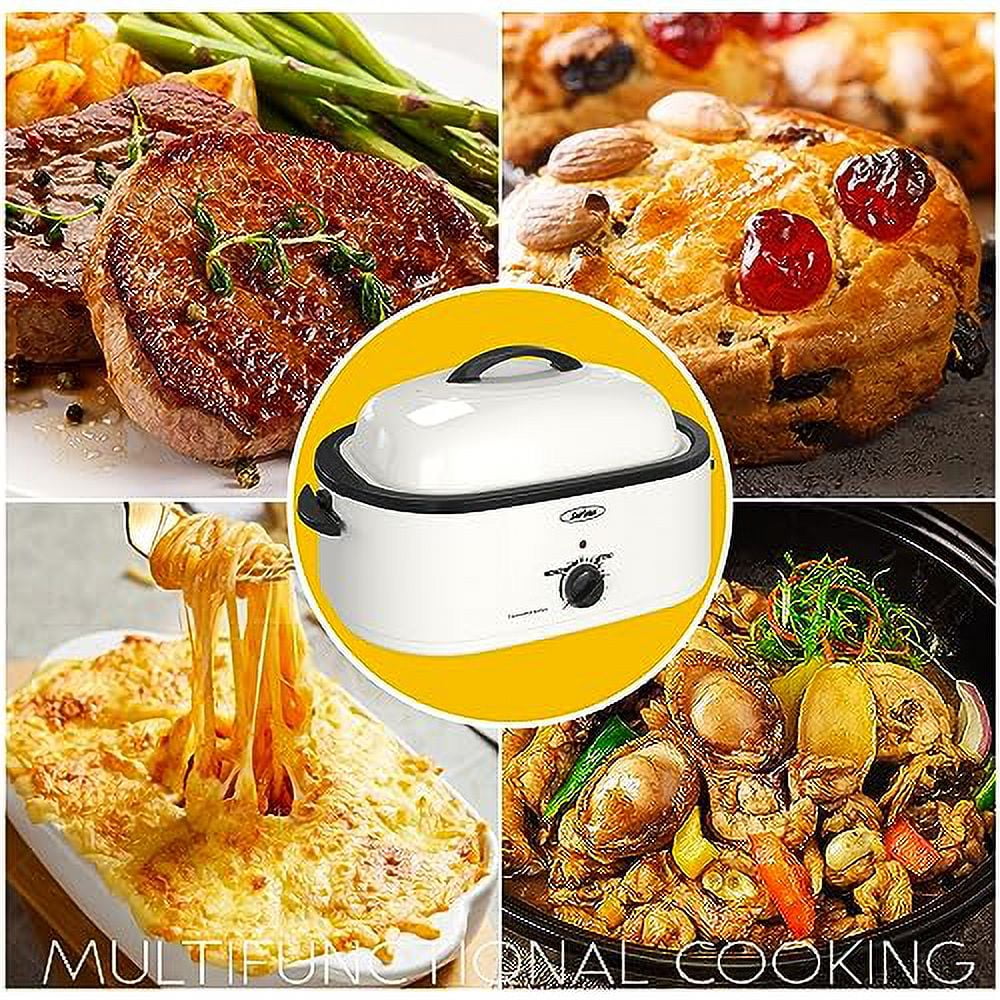 RoyalCraft Roaster Oven 28 Quart, Electric Roaster Oven with Visible & Self-Basting Lid, Turkey Roaster Oven with Removable Pan & Rack, Variable Temperature Control, Stainless Steel, Blue