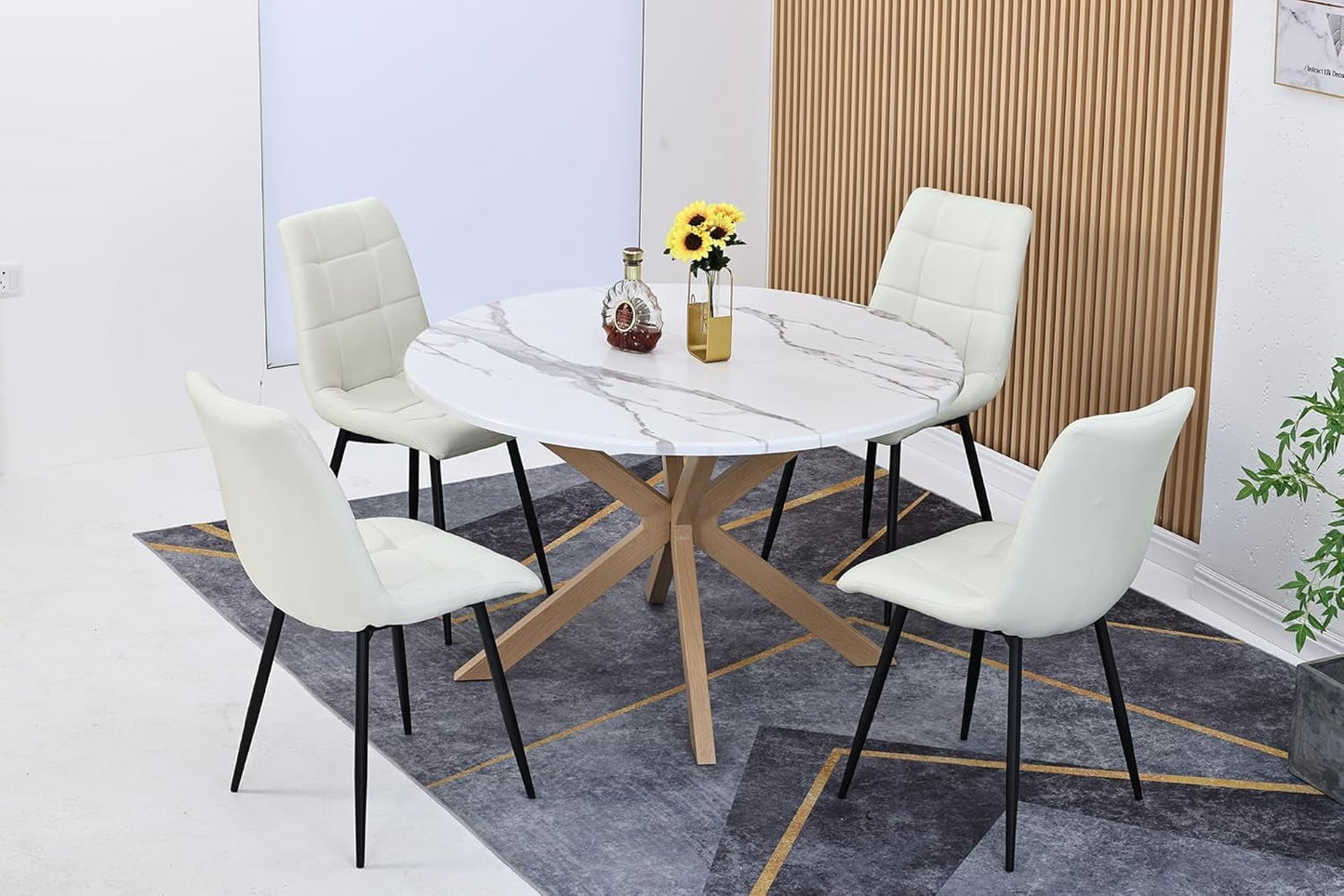 Royalcraft Modern Kitchen Chairs, Dining Chairs Set of 4, White Dining Chairs with Cushion Seat and Metal Legs for Living Room, Bedrooms, Kitchen, Beige