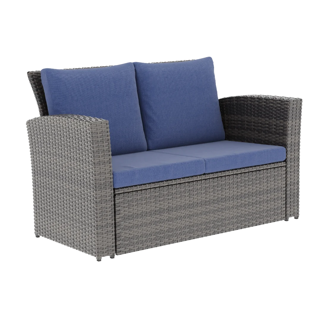 CozyHom All-Weather Outdoor Patio Furniture Set - 4-Piece Wicker Rattan Sectional Conversation Set with Table and Cushions
