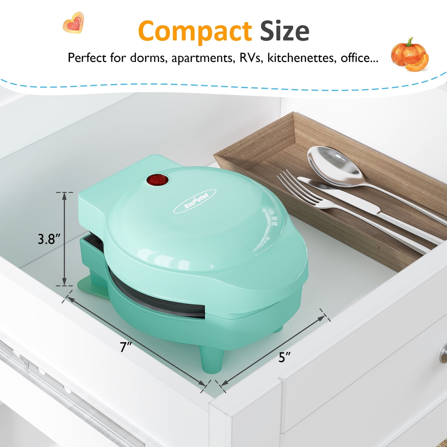 Heynemo 6-in-1 Mini Waffle Maker, 4" Waffle Iron with Nonstick Removable Plates (Santa, Christmas Tree, Witch, Pumpkin), Light Blue