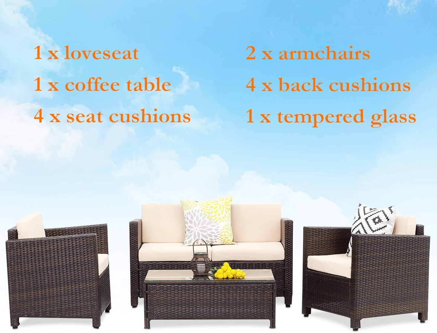 4 Pieces Wicker Sofa Set with Cushion