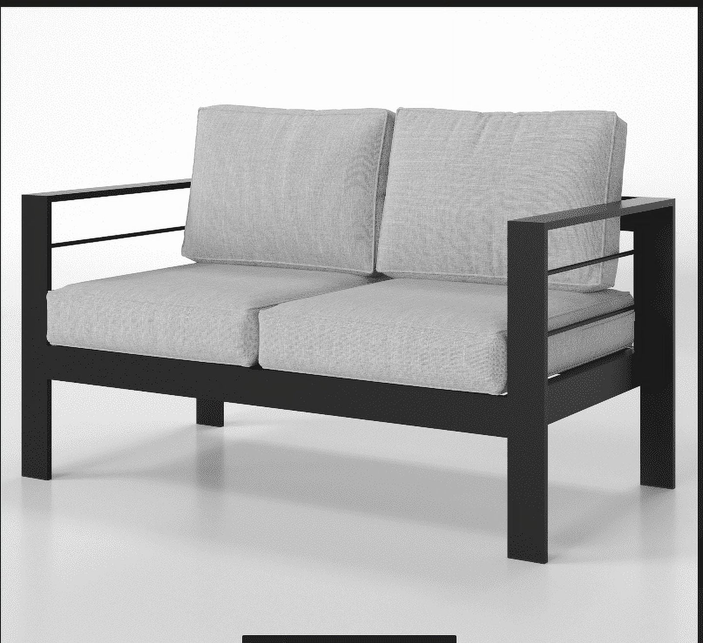 Superjoe Outdoor Patio Aluminum Loveseat Furniture, 2 Seats Sofa Couch Black Metal Chair with Cushions, Light Grey