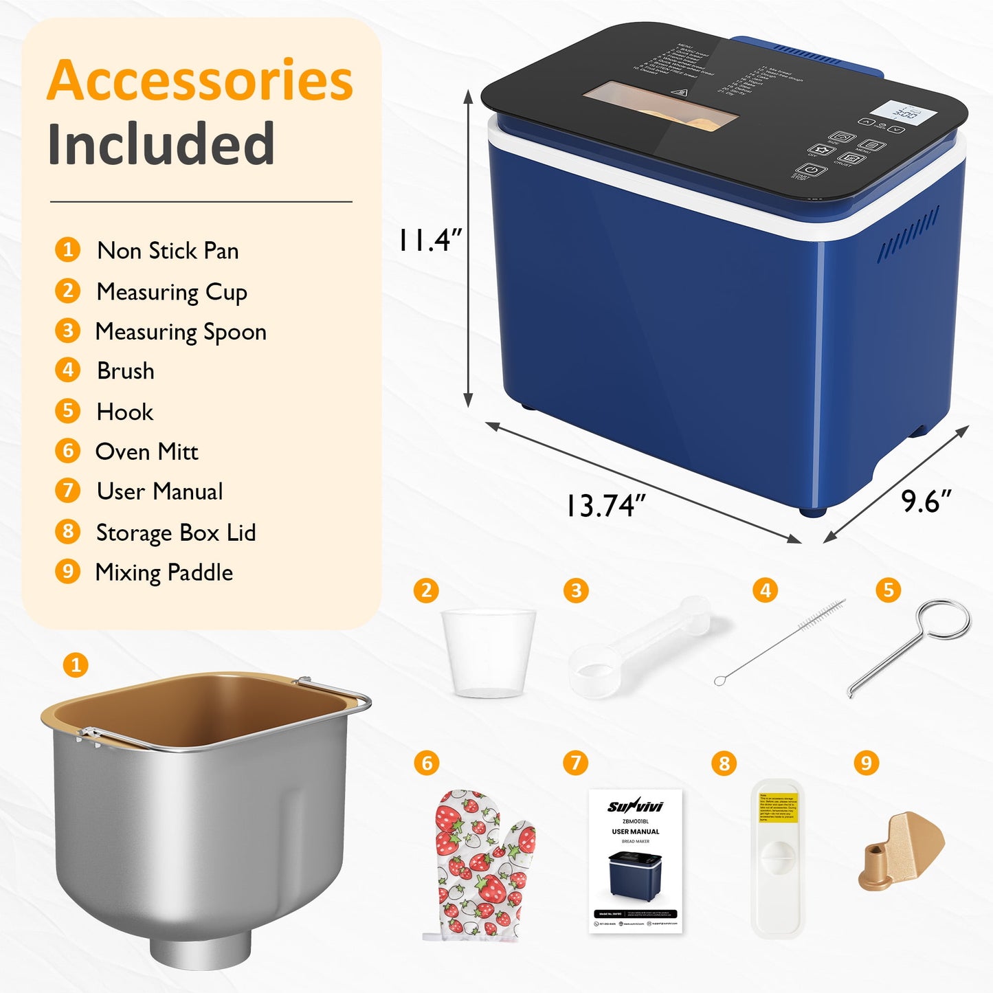 Heynemo 2.2LB Bread Maker, 21 Programs, 3 Loaf Sizes & Crust Colors, Digital Touch Panel, 15H Timer, Keep Warm Function, Blue