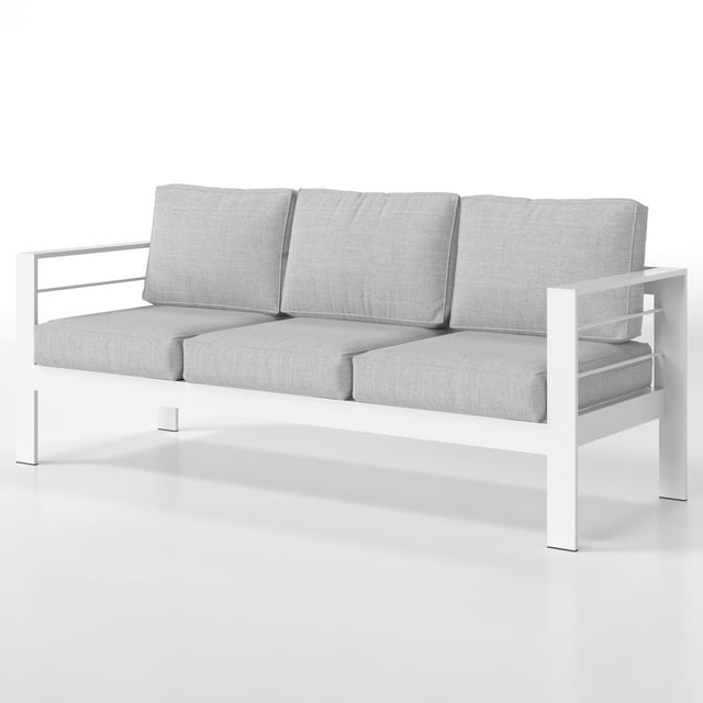Superjoe Outdoor Patio 3-Seat Aluminum Sofa Couch Furniture with Dark Grey Cushions, White